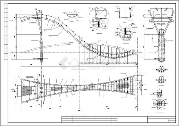 钢结构花桥施工平立剖面CAD布置图-图二