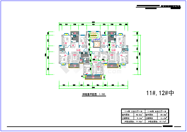 某高层住宅楼一梯三户80-120平方米户型图CAD平面设计图-图二