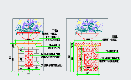 石首市某园林喷泉水池花钵做法CAD布置图-图一
