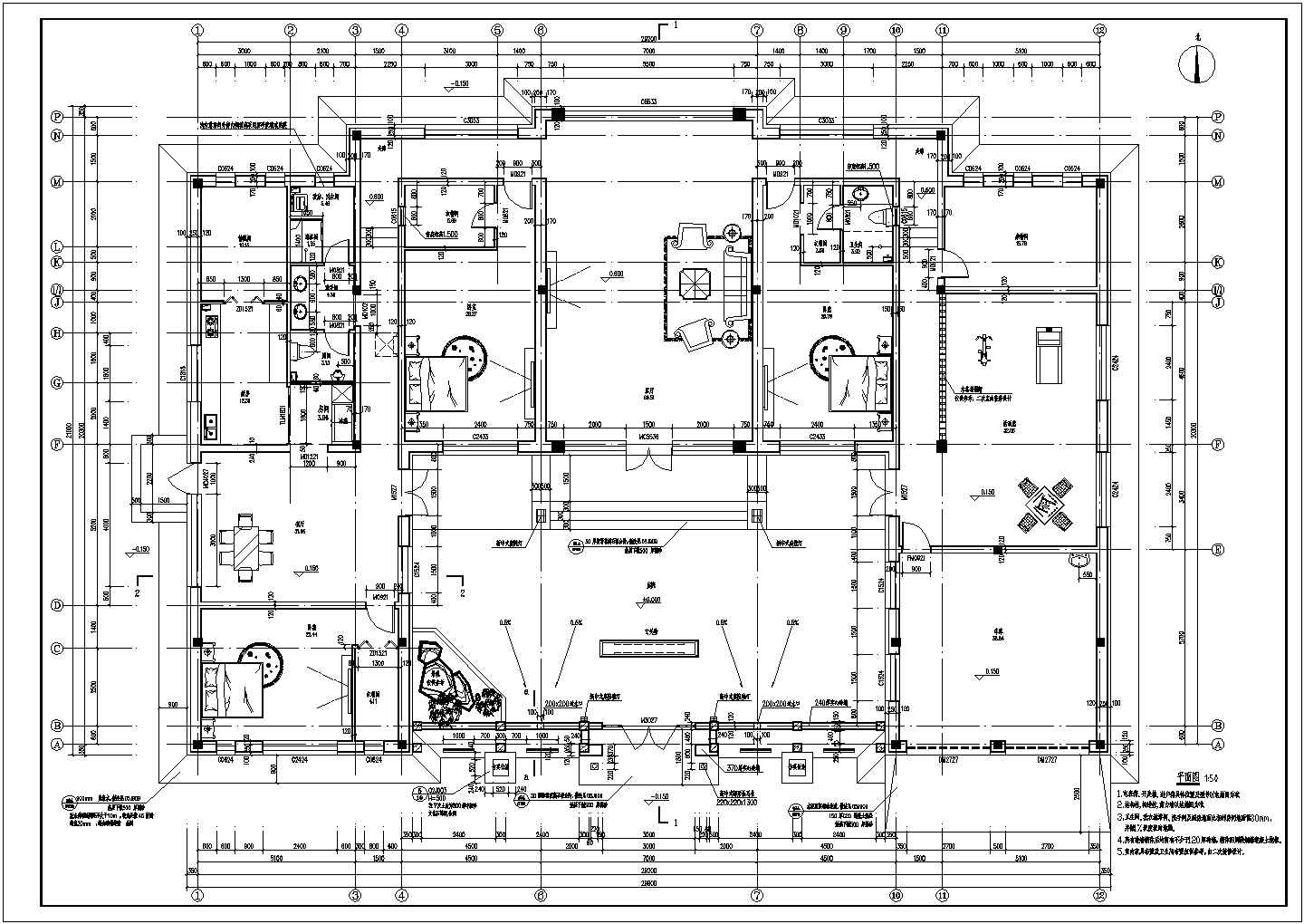 新中式风格民宅别墅、大门、围墙建筑及结构施工图