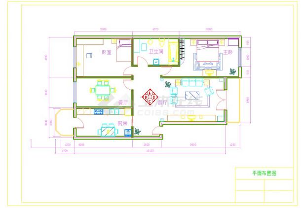 三居室室内装修设计CAD方案图纸-图一