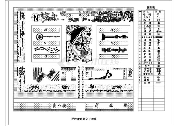 某学校新区住宅绿化平面图-图一