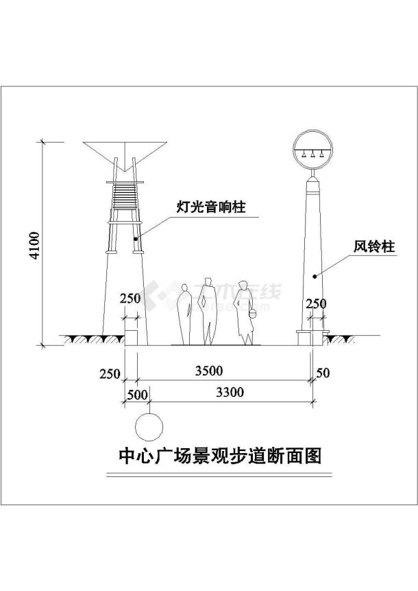 景观灯做法示意图,包含石灯平面图,风铃柱平面图,风铃柱立面图等,图纸