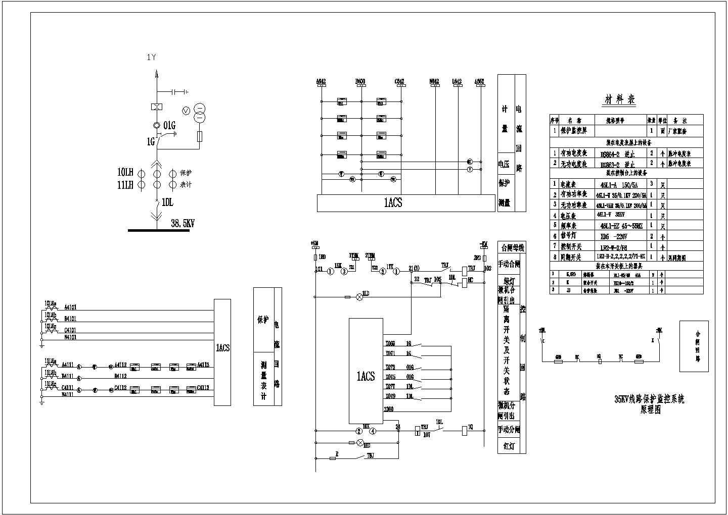 35kv线路保护监控系统原理图（含材料表）