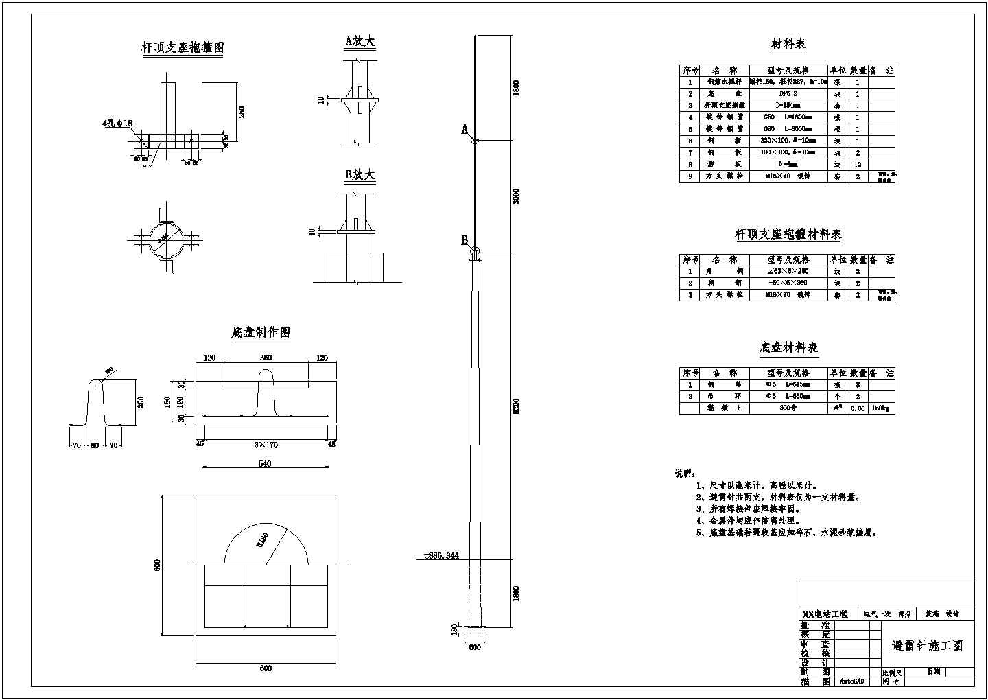 某地区避雷针施工电气制作图（含说明）