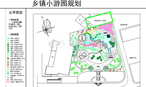 乡镇小游园规划cad设计图（植物配置）-图一