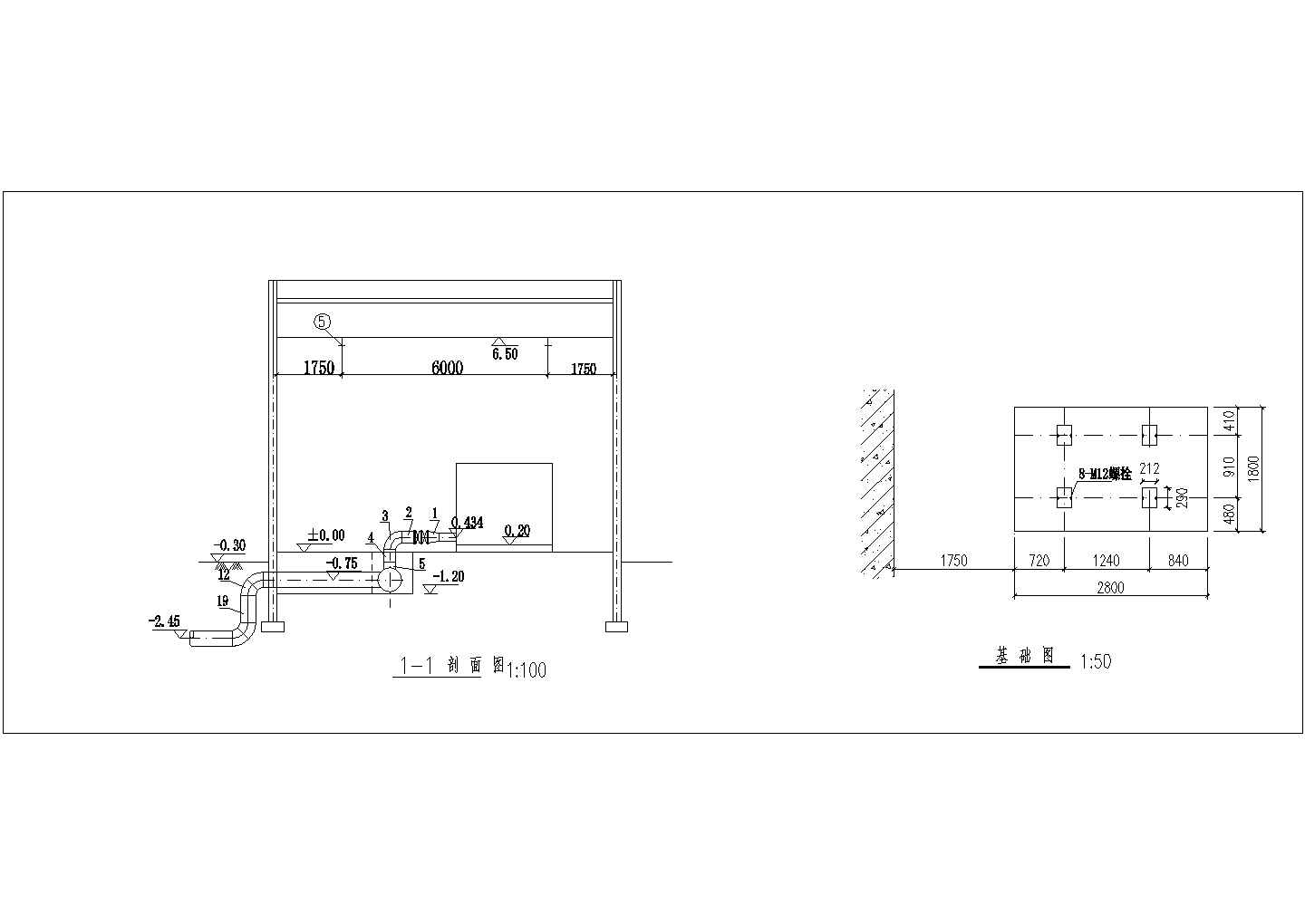 鼓风机房工艺施工CAD布置图