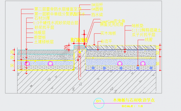 某地小型木地板与石材收边节点设计cad图纸-图一