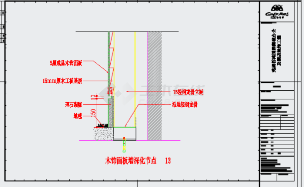 木饰面板-理石踢脚-深化节点详细图纸-图一