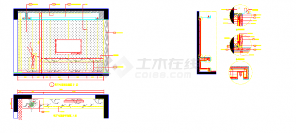 某地小型客厅电视墙大理石安装装修设计cad图纸-图一