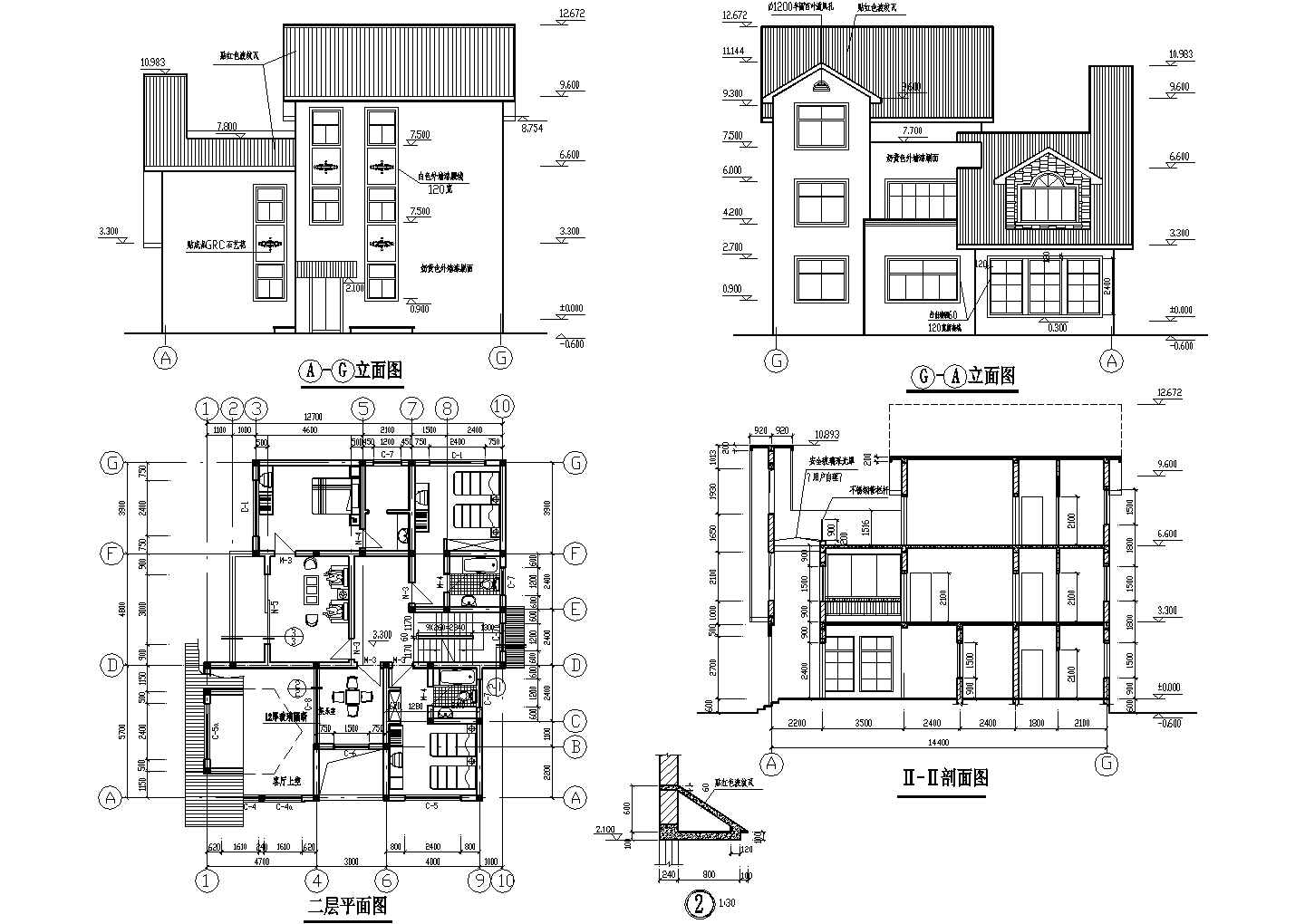 三层桩基础别墅建筑、结构设计方案图