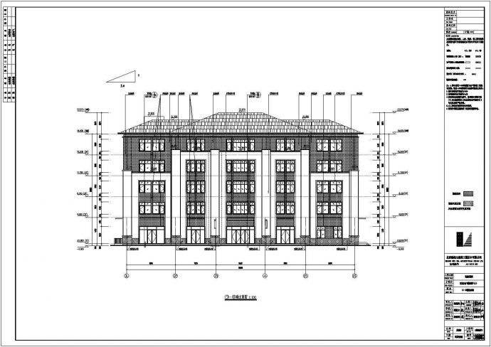 五层框架结构块瓦屋面社区中心建筑cad施工图（说明齐全）_图1