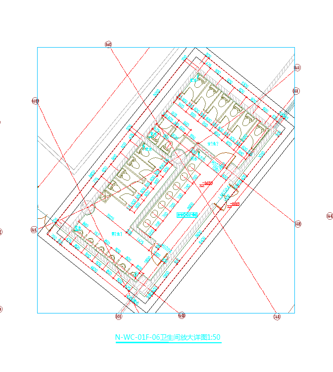 江苏工业园区体育中心游泳馆建筑施工图-卫生间详图CAD图纸_图1