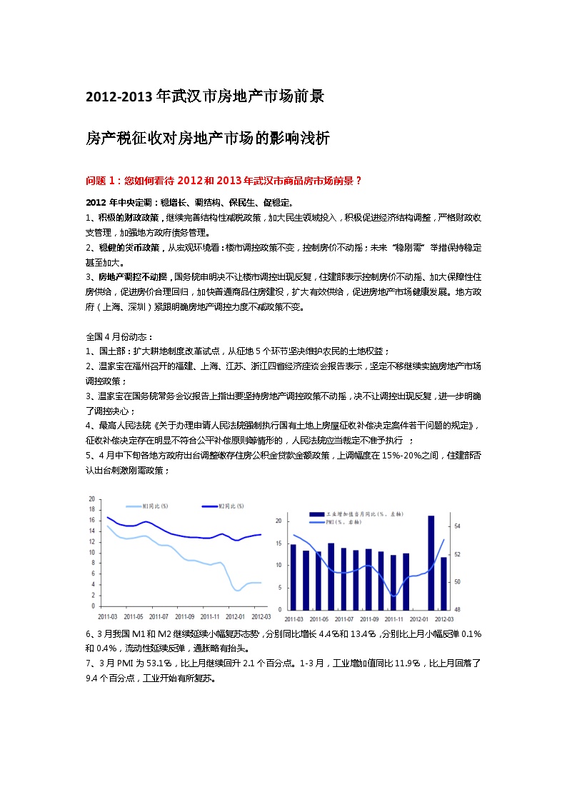 2012-2013年武汉市市场前景及房产税征收对房地产的影响浅析.doc-图一
