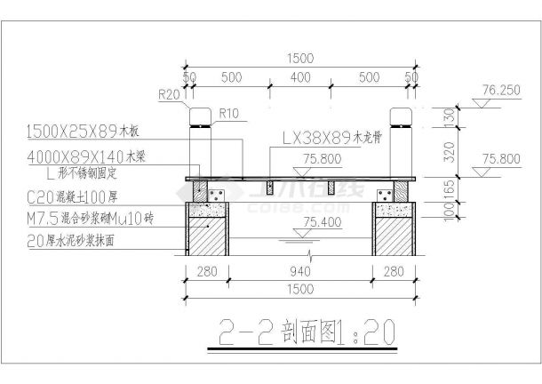 木栈道观景桥施工cad图全套-图二