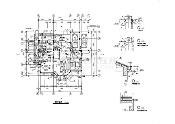 别墅小区三层砖混结构别墅建筑设计施工图-图一