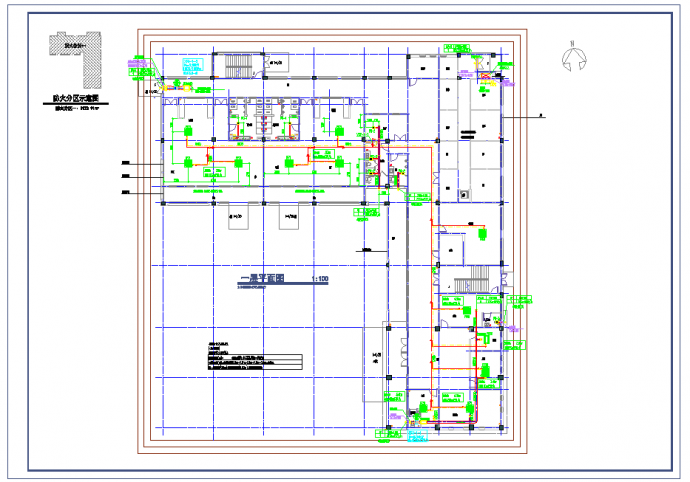 某三层幼儿园新建工程暖通施工平面图（建筑面积1124平方米）_图1