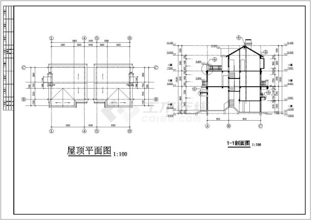 三层砖混结构双联别墅建筑设计详图-图二
