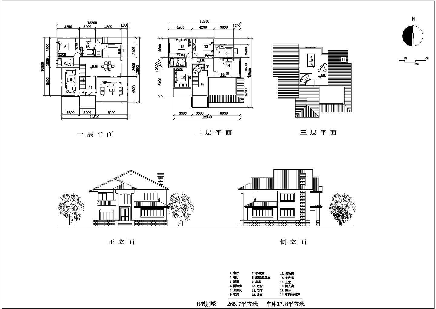 某地区H型三层欧式别墅建筑设计图