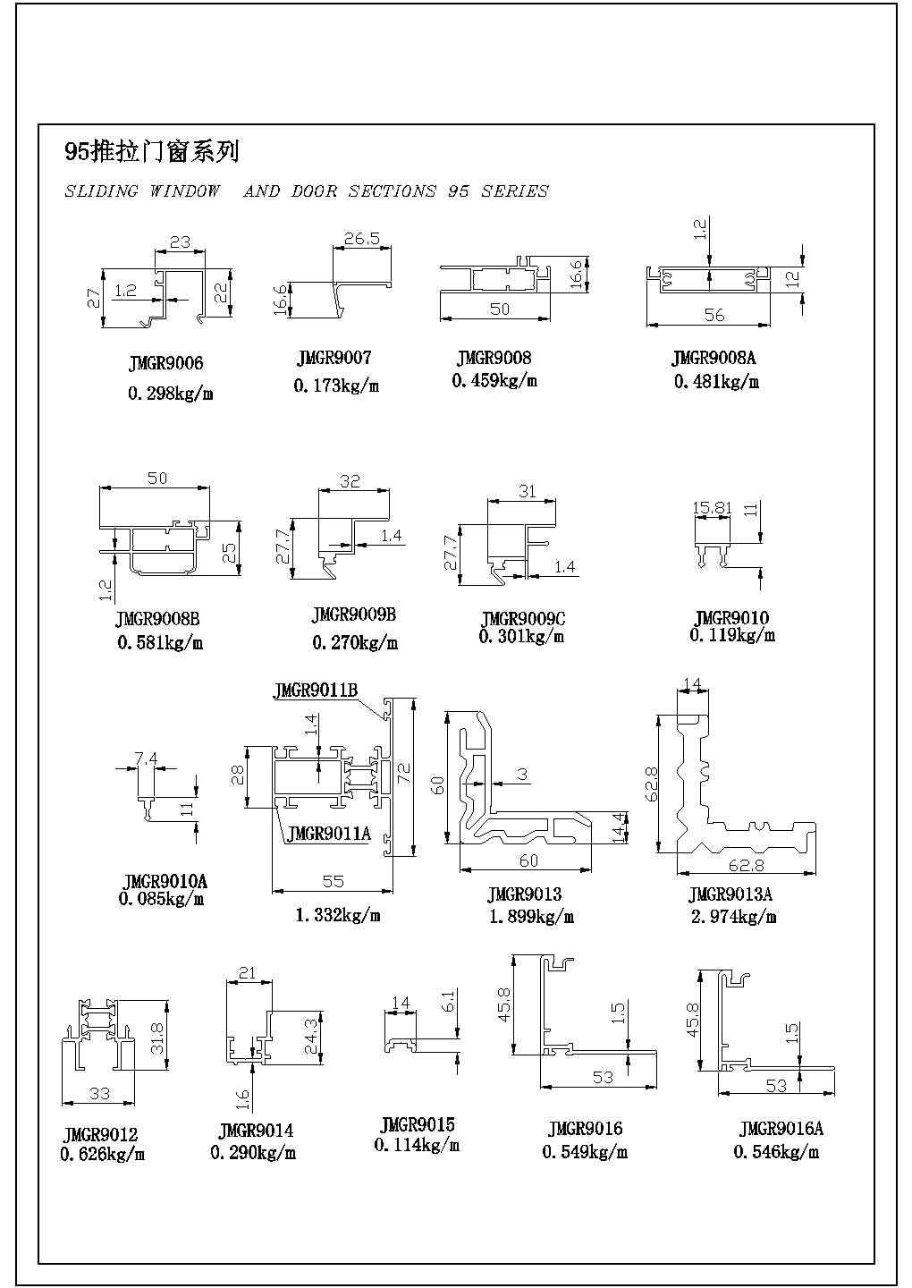 某公司95系列推拉门窗结构图