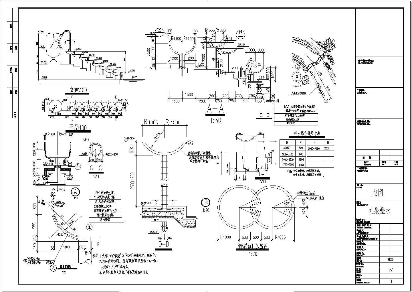 园林小品九泉叠水施工详图
