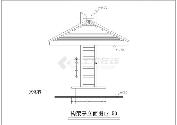 四角休闲亭顶面建筑图-图一