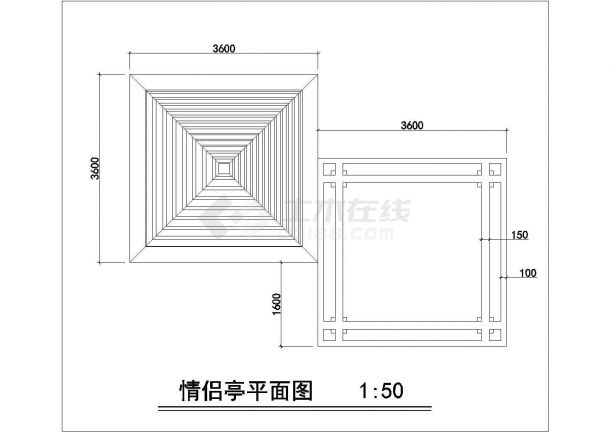 情侣亭施工cad图(坐凳详图)-图一