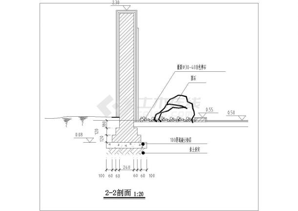弧形景墙CAD施工示意图-图二