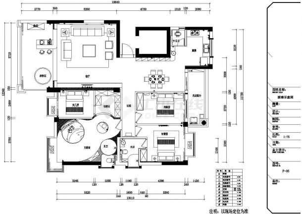 名师设计简约现代四居室样板间装修施工CAD图（含效果）-图一