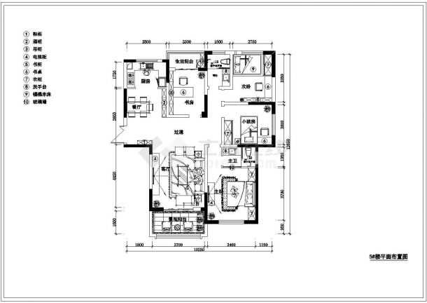 精品地中海风格三居室室内装修设计施工cad图（含效果）-图二