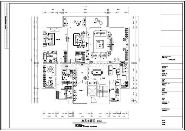 【北京】海淀区典雅简欧风格四居室样板间装修施工CAD图（含效果及实景图）-图一