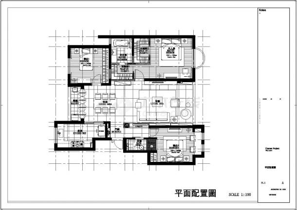 【福建】107平简约现代三居室室内装修施工图（含效果）-图二