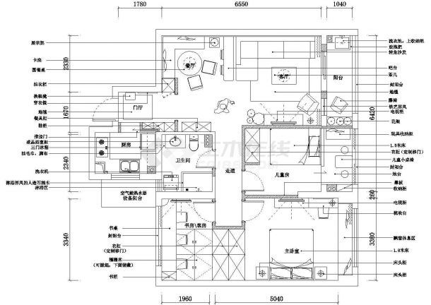 【浙江】温馨北欧风格三室两厅样板间室内装修施工cad图（附效果）&#x200b;-图一