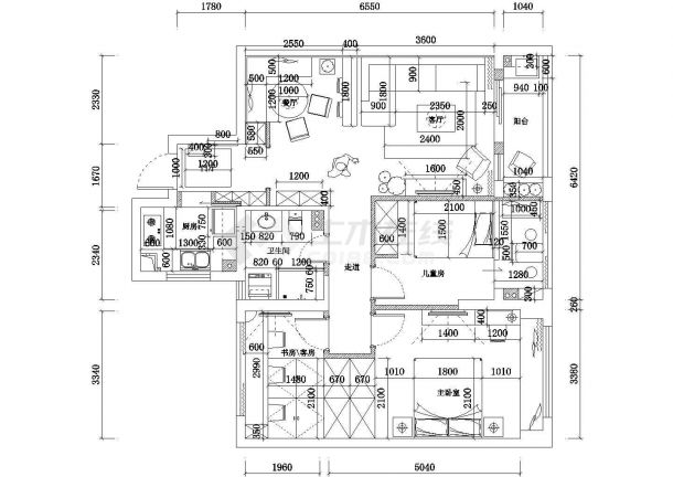 【浙江】温馨北欧风格三室两厅样板间室内装修施工cad图（附效果）&#x200b;-图二
