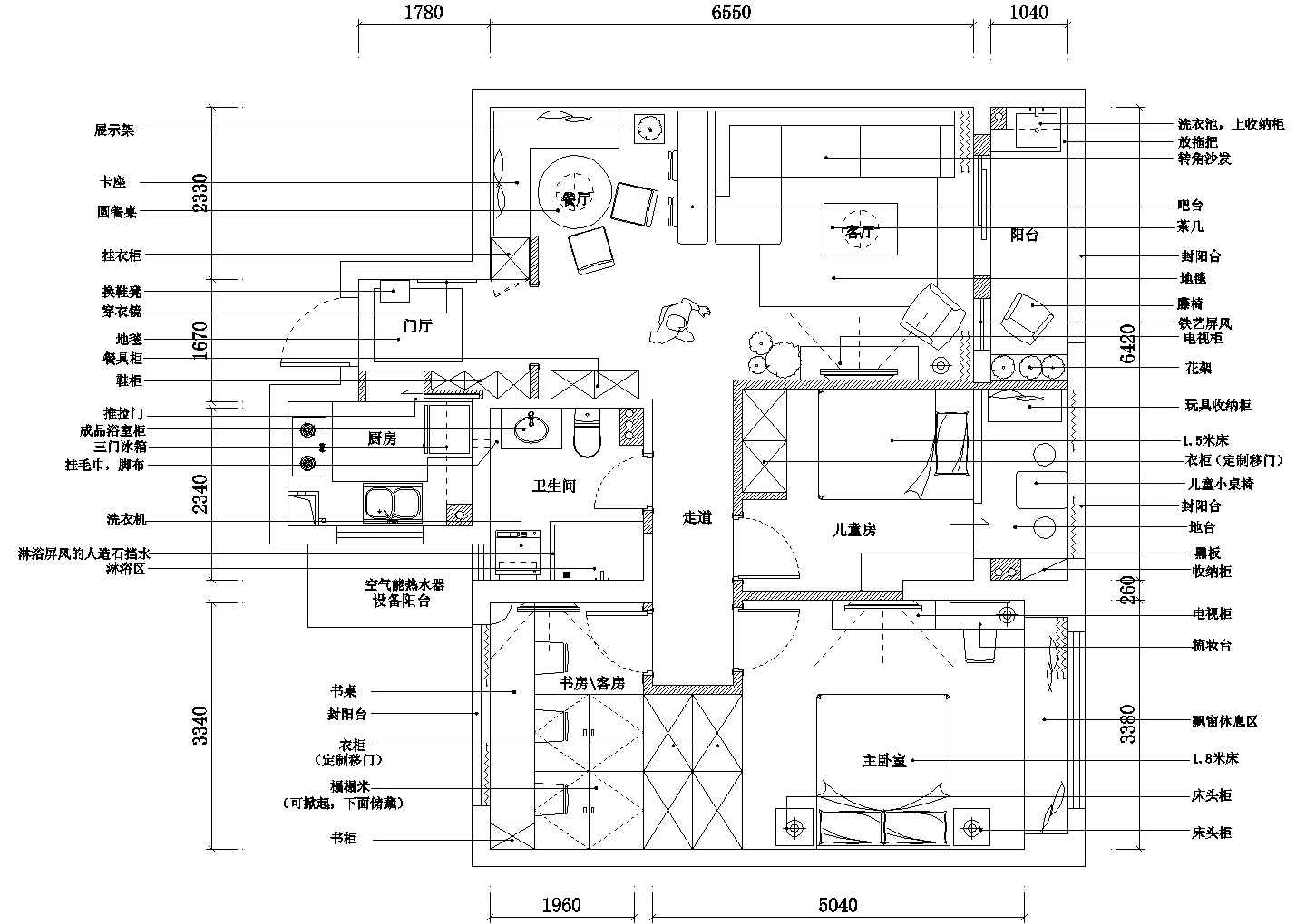 【浙江】温馨北欧风格三室两厅样板间室内装修施工cad图（附效果）​