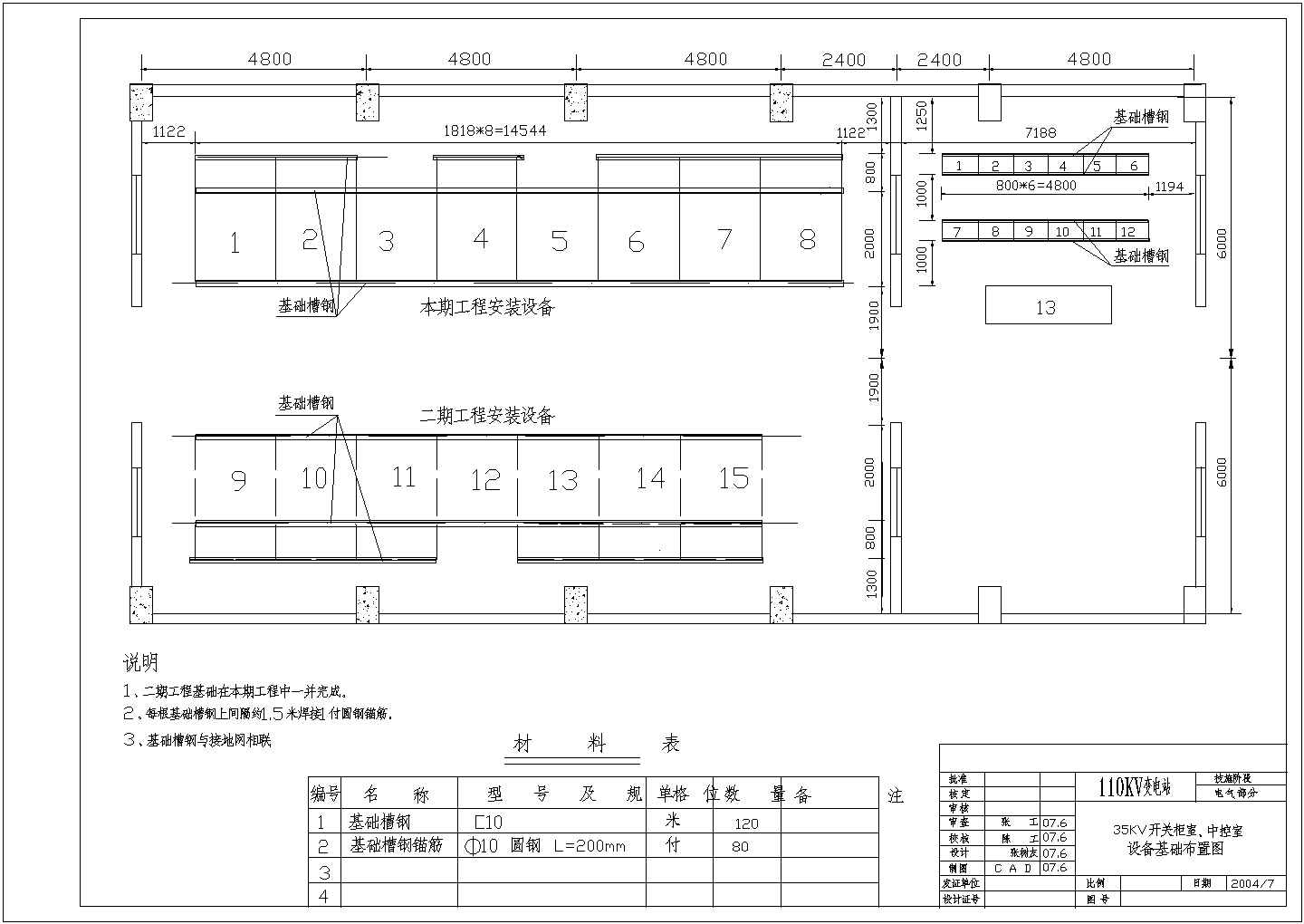 某地35KV开关柜室设备基础布置图