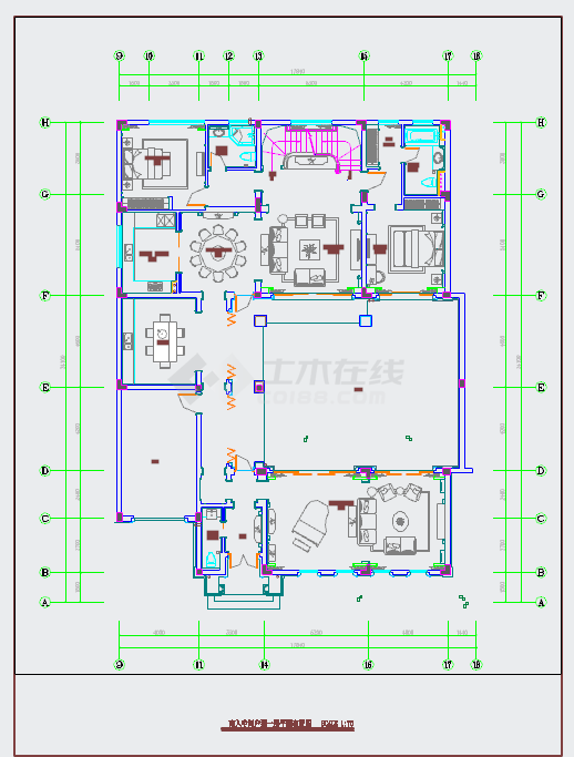 【江苏】豪华欧式风格联排两层别墅装修施工CAD图-图一