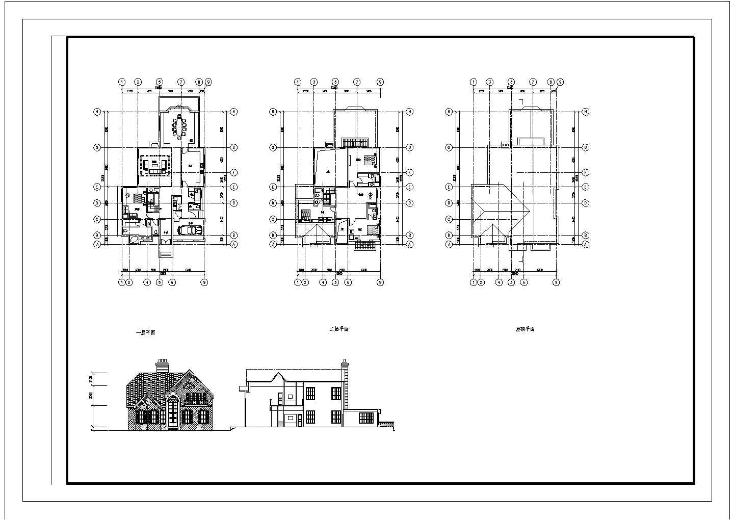 某地美式二层别致别墅设计建筑户型图