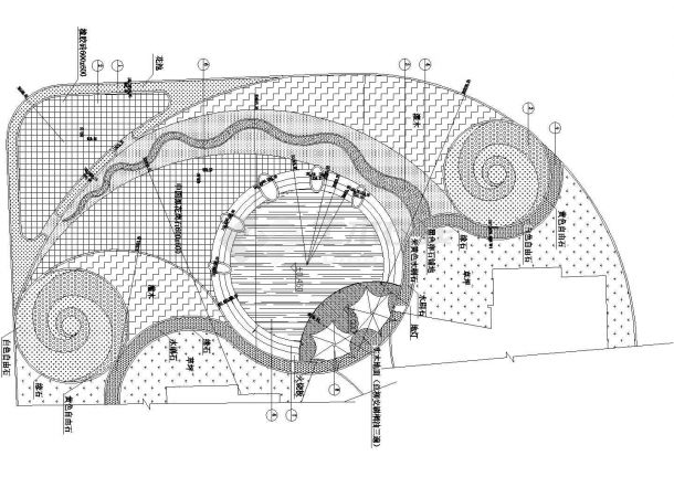 高档小区广场道路地坪铺装及景观绿化图（带水池）-图一