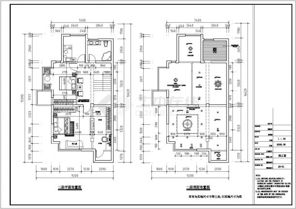某地区双层别墅中式风格装修施工图（含效果图）-图二