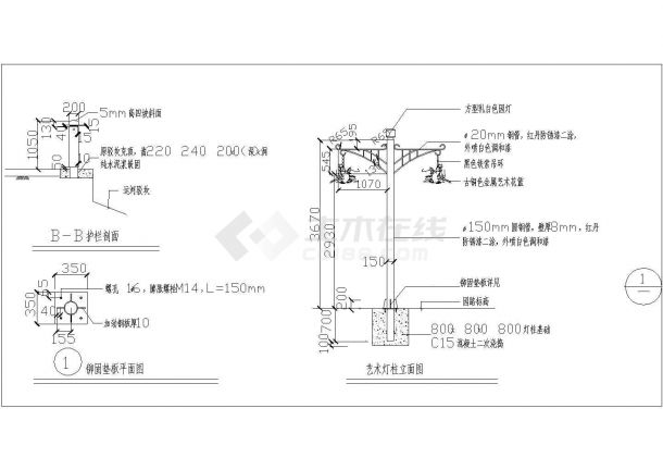 某市沿河灯柱围栏CAD-图一