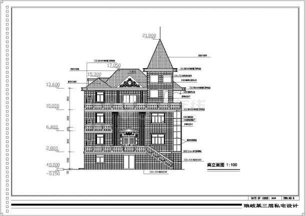 三层带阁楼框架结构复古独栋别墅建筑结构图（含效果图）-图二