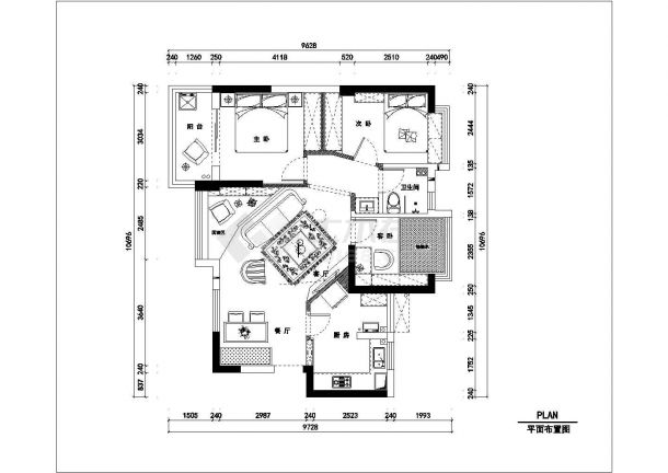 精品地中海风格三居室室内装修设计施工cad图（附效果）-图二