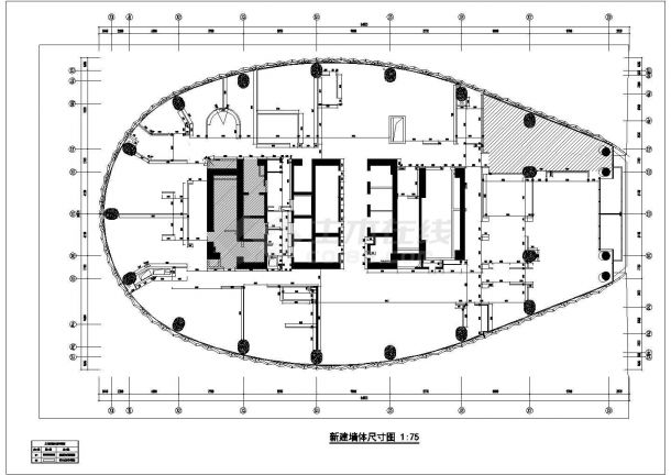 【上海】黄浦江岸独特外形高档现代办公室装修施工CAD图（附效果）-图一