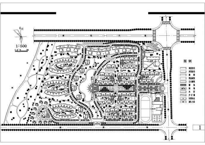 某城市高档居民住宅小区总平面图纸_图1
