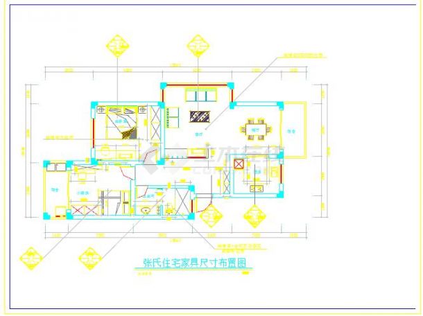 东南亚风格二居室装修设计cad施工图-图一