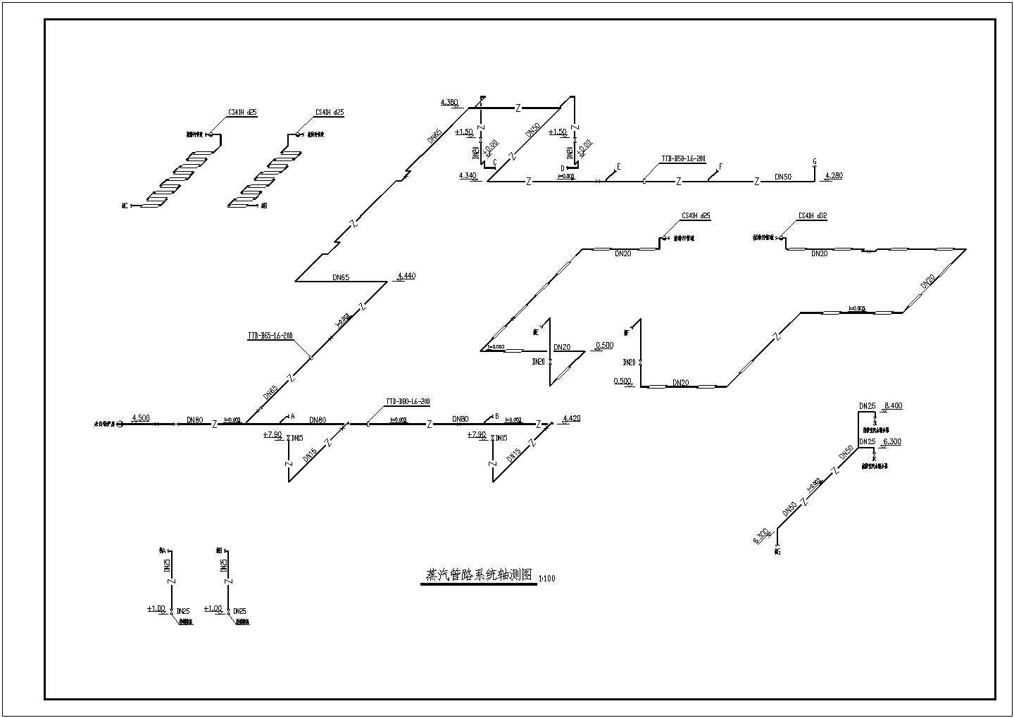 某厂房蒸汽网管平面图