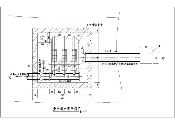 叠水送水泵房设计CAD布置图-图一