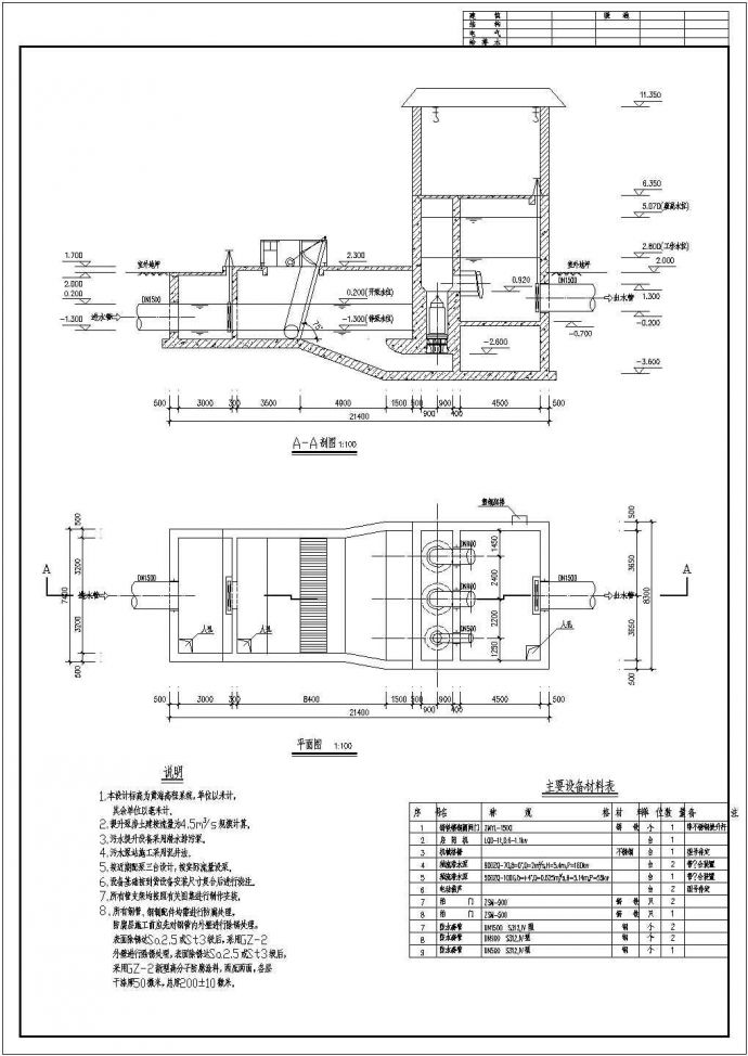 某工业园区排水泵房设计cad图_图1
