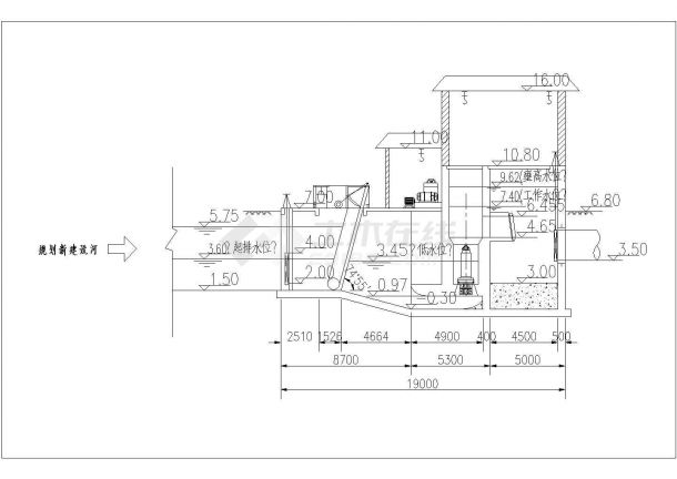 某工业园区排水泵房设计cad图-图二